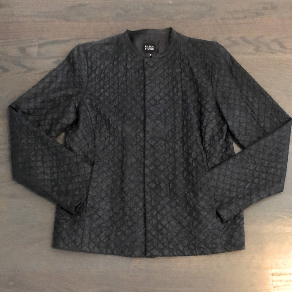 Eileen Fisher Blazer Diamond Textured Silk Black XS LIKE NEW